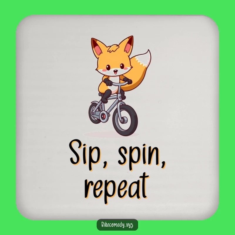 Funny Fox Wheelie Drink Coaster: Protect Surfaces with Bicycle Fun Art