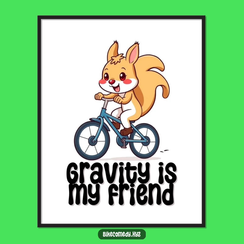 Funny Squirrel Bicycle Poster: Dynamic Downhill Art for Energetic Spaces