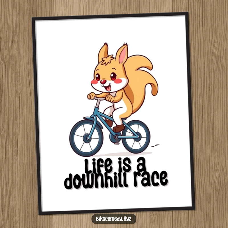 Funny Free Printable Wall Art: A squirrel joyfully speeds downhill on a bicycle, bringing dynamic and amusing energy to your space.